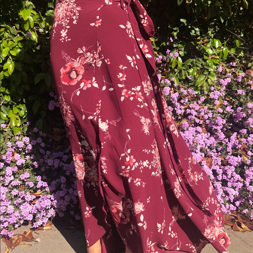 Bobeau Burgundy Floral Skirt